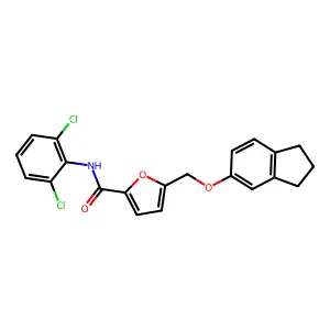 N-(2,6-dichlorophenyl)-5-(2,3-dihydro-1H-inden-5-yloxymethyl)furan-2-carboxamide structure