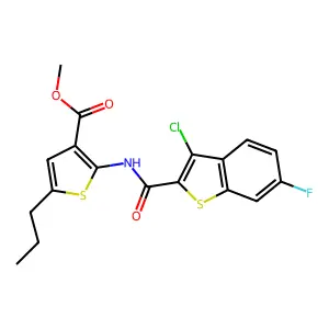 methyl 2-[(3-chloro-6-fluoro-1-benzothiophene-2-carbonyl)amino]-5-propylthiophene-3-carboxylate structure