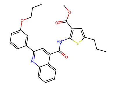 methyl 2-({[2-(3-propoxyphenyl)quinolin-4-yl]carbonyl}amino)-5-propylthiophene-3-carboxylate structure