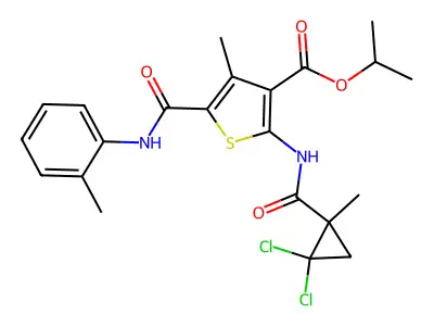 isopropyl 2-{[(2,2-dichloro-1-methylcyclopropyl)carbonyl]amino}-4-methyl-5-(2-toluidinocarbonyl)thiophene-3-carboxylate structure