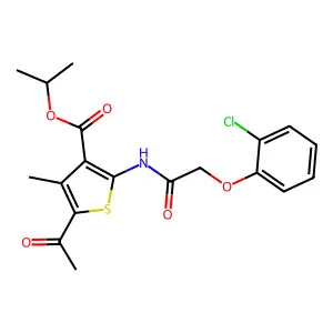 isopropyl 5-acetyl-2-{[(2-chlorophenoxy)acetyl]amino}-4-methylthiophene-3-carboxylate structure