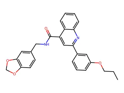 N-(1,3-benzodioxol-5-ylmethyl)-2-(3-propoxyphenyl)quinoline-4-carboxamide structure