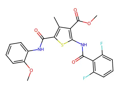 methyl 2-[(2,6-difluorobenzoyl)amino]-5-[(2-methoxyanilino)carbonyl]-4-methyl-3-thiophenecarboxylate structure