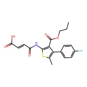 (E)-4-((4-(4-fluorophenyl)-5-methyl-3-(propoxycarbonyl)thiophen-2-yl)amino)-4-oxobut-2-enoic acid structure