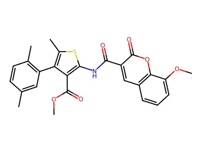 methyl 4-(2,5-dimethylphenyl)-2-{[(8-methoxy-2-oxo-2H-chromen-3-yl)carbonyl]amino}-5-methylthiophene-3-carboxylate structure