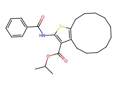 isopropyl 2-(benzoylamino)-4,5,6,7,8,9,10,11,12,13-decahydrocyclododeca[b]thiophene-3-carboxylate structure