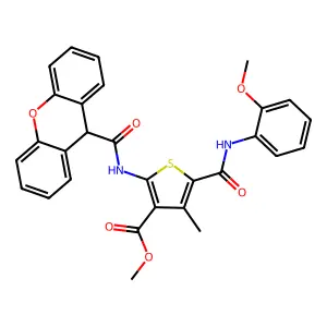 methyl 5-[(2-methoxyanilino)carbonyl]-4-methyl-2-[(9H-xanthen-9-ylcarbonyl)amino]-3-thiophenecarboxylate structure