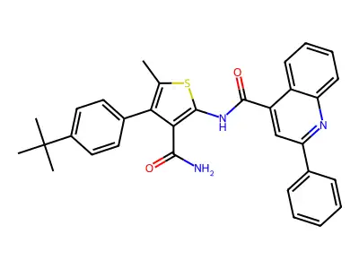 N-[4-(4-tert-butylphenyl)-3-carbamoyl-5-methylthiophen-2-yl]-2-phenylquinoline-4-carboxamide structure