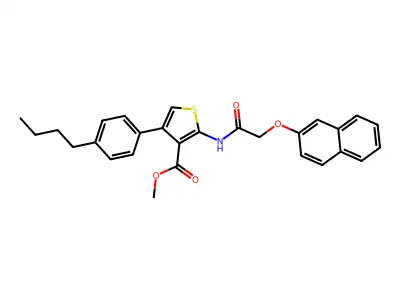 Methyl 4-(4-butylphenyl)-2-{[(2-naphthyloxy)acetyl]amino}-3-thiophenecarboxylate structure