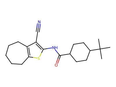 4-tert-butyl-N-(3-cyano-5,6,7,8-tetrahydro-4H-cyclohepta[b]thiophen-2-yl)cyclohexane-1-carboxamide structure