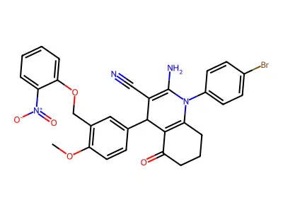 2-Amino-1-(4-bromophenyl)-1,4,5,6,7,8-hexahydro-4-[4-methoxy-3-[(2-nitrophenoxy)methyl]phenyl]-5-oxo-3-quinolinecarbonitrile structure