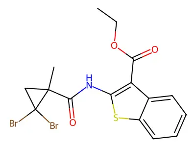 ethyl 2-[(2,2-dibromo-1-methylcyclopropanecarbonyl)amino]-1-benzothiophene-3-carboxylate structure