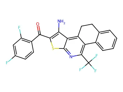 [3-amino-10-(trifluoromethyl)-4,5-dihydrobenzo[h]thieno[2,3-c]isoquinolin-2-yl](2,4-difluorophenyl)methanone structure