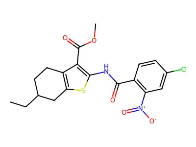 methyl 2-[(4-chloro-2-nitrobenzoyl)amino]-6-ethyl-4,5,6,7-tetrahydro-1-benzothiophene-3-carboxylate structure