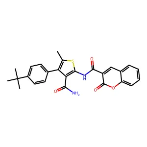 N-[4-(4-tert-butylphenyl)-3-carbamoyl-5-methylthiophen-2-yl]-2-oxochromene-3-carboxamide structure