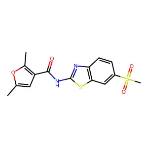 2,5-dimethyl-N-(6-methylsulfonyl-1,3-benzothiazol-2-yl)furan-3-carboxamide structure