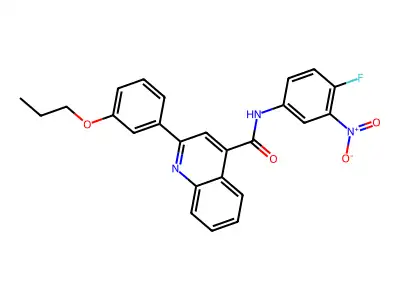 N-(4-fluoro-3-nitrophenyl)-2-(3-propoxyphenyl)quinoline-4-carboxamide structure