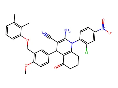 2-amino-1-(2-chloro-4-nitrophenyl)-4-[3-[(2,3-dimethylphenoxy)methyl]-4-methoxyphenyl]-5-oxo-4,6,7,8-tetrahydroquinoline-3-carbonitrile structure