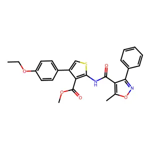 methyl 4-(4-ethoxyphenyl)-2-{[(5-methyl-3-phenyl-4-isoxazolyl)carbonyl]amino}-3-thiophenecarboxylate structure