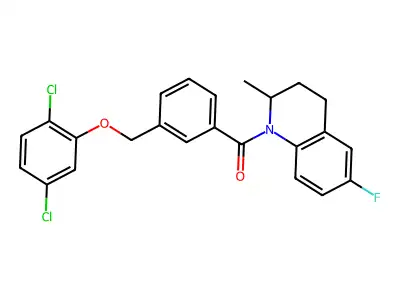 [3-[(2,5-dichlorophenoxy)methyl]phenyl]-(6-fluoro-2-methyl-3,4-dihydro-2H-quinolin-1-yl)methanone structure