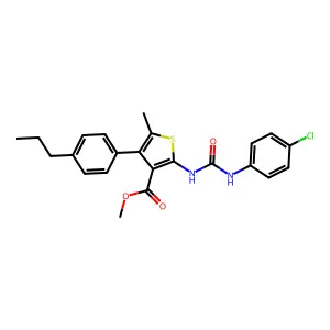 methyl 2-{[(4-chloroanilino)carbonyl]amino}-5-methyl-4-(4-propylphenyl)-3-thiophenecarboxylate structure