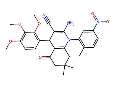 2-amino-7,7-dimethyl-1-(2-methyl-5-nitrophenyl)-5-oxo-4-(2,3,4-trimethoxyphenyl)-6,8-dihydro-4H-quinoline-3-carbonitrile structure