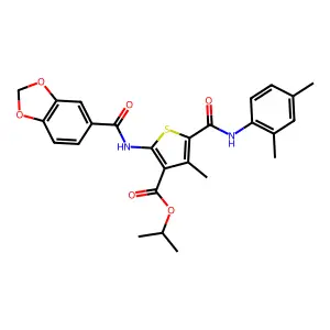 isopropyl 2-[(1,3-benzodioxol-5-ylcarbonyl)amino]-5-[(2,4-dimethylanilino)carbonyl]-4-methyl-3-thiophenecarboxylate structure