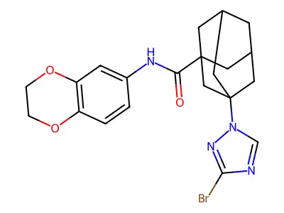 3-(3-bromo-1,2,4-triazol-1-yl)-N-(2,3-dihydro-1,4-benzodioxin-6-yl)adamantane-1-carboxamide structure