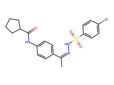 N-[4-[(Z)-N-[(4-bromophenyl)sulfonylamino]-C-methylcarbonimidoyl]phenyl]cyclopentanecarboxamide structure
