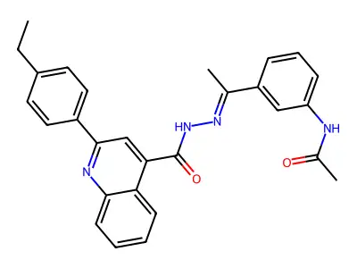 N-[(E)-1-(3-acetamidophenyl)ethylideneamino]-2-(4-ethylphenyl)quinoline-4-carboxamide structure