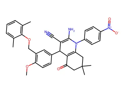 2-amino-4-[3-[(2,6-dimethylphenoxy)methyl]-4-methoxyphenyl]-7,7-dimethyl-1-(4-nitrophenyl)-5-oxo-6,8-dihydro-4H-quinoline-3-carbonitrile structure