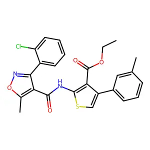 ethyl 2-[[3-(2-chlorophenyl)-5-methyl-1,2-oxazole-4-carbonyl]amino]-4-(3-methylphenyl)thiophene-3-carboxylate structure