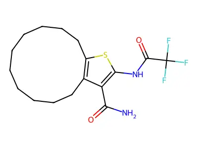 2-[(trifluoroacetyl)amino]-4,5,6,7,8,9,10,11,12,13-decahydrocyclododeca[b]thiophene-3-carboxamide structure
