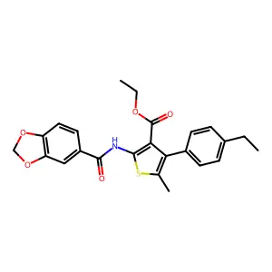 ethyl 2-(1,3-benzodioxole-5-carbonylamino)-4-(4-ethylphenyl)-5-methylthiophene-3-carboxylate structure