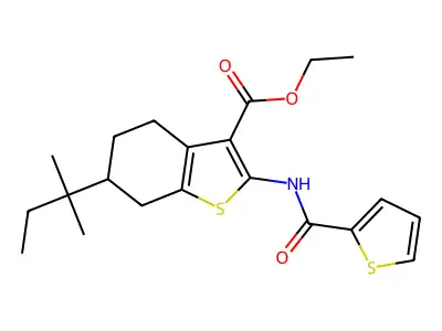 ethyl 6-(2-methylbutan-2-yl)-2-(thiophene-2-carbonylamino)-4,5,6,7-tetrahydro-1-benzothiophene-3-carboxylate structure