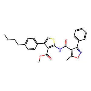 methyl 4-(4-butylphenyl)-2-[(5-methyl-3-phenyl-1,2-oxazole-4-carbonyl)amino]thiophene-3-carboxylate structure
