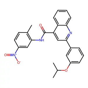 N-(2-methyl-5-nitrophenyl)-2-(3-propan-2-yloxyphenyl)quinoline-4-carboxamide structure