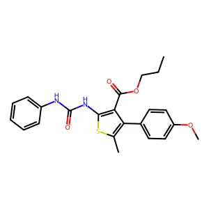 propyl 2-[(anilinocarbonyl)amino]-4-(4-methoxyphenyl)-5-methyl-3-thiophenecarboxylate structure