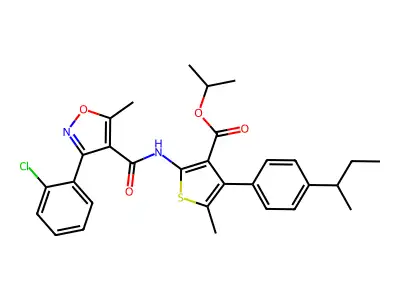 propan-2-yl 4-(4-butan-2-ylphenyl)-2-[[3-(2-chlorophenyl)-5-methyl-1,2-oxazole-4-carbonyl]amino]-5-methylthiophene-3-carboxylate structure