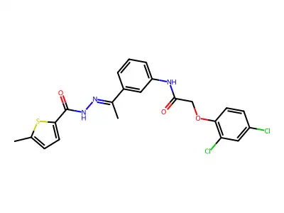 N-[(E)-1-[3-[[2-(2,4-dichlorophenoxy)acetyl]amino]phenyl]ethylideneamino]-5-methylthiophene-2-carboxamide structure