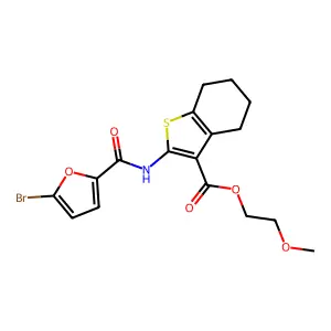2-methoxyethyl 2-[(5-bromofuran-2-carbonyl)amino]-4,5,6,7-tetrahydro-1-benzothiophene-3-carboxylate structure
