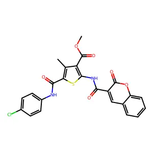 methyl 5-[(4-chloroanilino)carbonyl]-4-methyl-2-{[(2-oxo-2H-chromen-3-yl)carbonyl]amino}-3-thiophenecarboxylate structure
