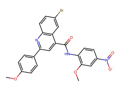 6-bromo-N-(2-methoxy-4-nitrophenyl)-2-(4-methoxyphenyl)quinoline-4-carboxamide structure