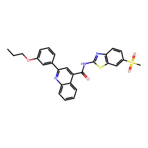N-(6-methylsulfonyl-1,3-benzothiazol-2-yl)-2-(3-propoxyphenyl)quinoline-4-carboxamide structure