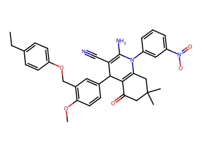 2-amino-4-[3-[(4-ethylphenoxy)methyl]-4-methoxyphenyl]-7,7-dimethyl-1-(3-nitrophenyl)-5-oxo-6,8-dihydro-4H-quinoline-3-carbonitrile structure