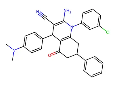 2-AMINO-1-(3-CHLOROPHENYL)-4-[4-(DIMETHYLAMINO)PHENYL]-5-OXO-7-PHENYL-1,4,5,6,7,8-HEXAHYDRO-3-QUINOLINECARBONITRILE structure