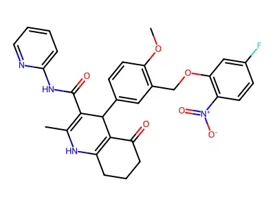 4-[3-[(5-fluoro-2-nitrophenoxy)methyl]-4-methoxyphenyl]-2-methyl-5-oxo-N-pyridin-2-yl-4,6,7,8-tetrahydro-1H-quinoline-3-carboxamide structure