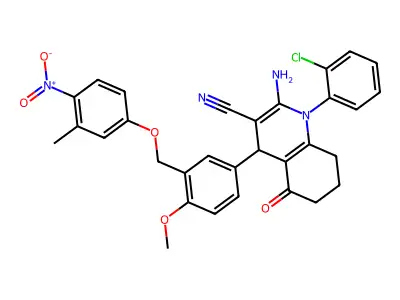 2-amino-1-(2-chlorophenyl)-4-[4-methoxy-3-[(3-methyl-4-nitrophenoxy)methyl]phenyl]-5-oxo-4,6,7,8-tetrahydroquinoline-3-carbonitrile structure