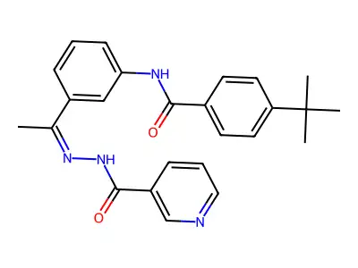 N-[(Z)-1-[3-[(4-tert-butylbenzoyl)amino]phenyl]ethylideneamino]pyridine-3-carboxamide structure