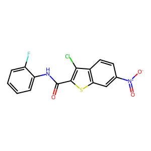 3-chloro-N-(2-fluorophenyl)-6-nitro-1-benzothiophene-2-carboxamide structure